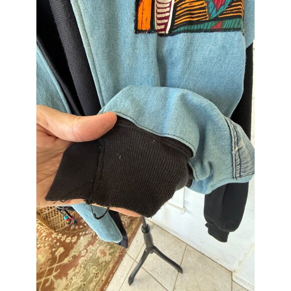 Vintage 80's handmade Southwestern-style denim jacket/sweatshirt Womens XL - Picture 5 of 16